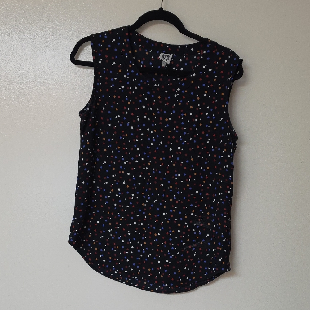 Anne Klein Black Sleeveless Camisole with Multicolor Polka Dots